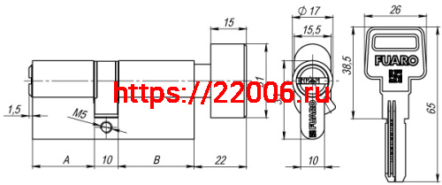Цилиндровый механизм Fuaro (Фуаро) с вертушкой R602/68 mm (26+10+32) PB латунь 5 кл. фото 3