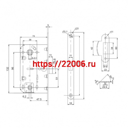 Защелка Punto (Пунто) врезная PL96WC-50/BL CP (хром) фото 3