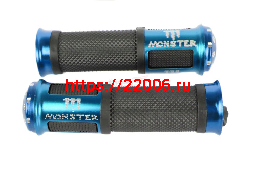 Ручки руля алюминиевые синие с надписью MONSTER 130*34*22 Ручки руля алюминиевые синие с надписью MONSTER 130*34*22