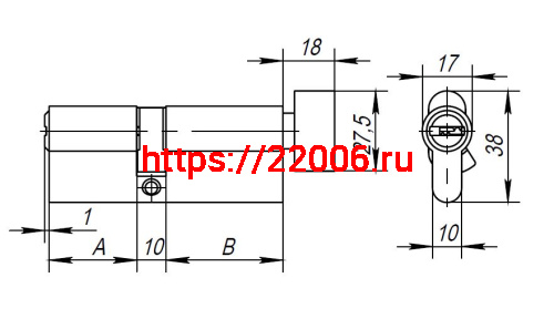 Цилиндровый Ajax (Аякс) механизм (AX202/100) AX2002Knob100 (45+10+45) CP хром с вертушкой фото 3