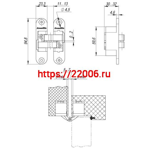 Петля Armadillo (Армадилло) скрытой установки U3D4200R SG правая (Architect 3D-ACH 40) мат. золото 40 кг фото 4