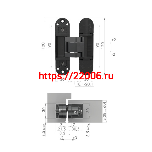 Петля Armadillo (Армадилло) скрытой установки U3D3300.TG BL черный фото 3 Петля Armadillo (Армадилло) скрытой установки U3D3300.TG BL черный фото 3