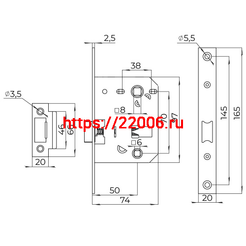 Защелка Ajax (Аякс) врезная PLASTLP72-50 (LP72-50) GR графит фото 3
