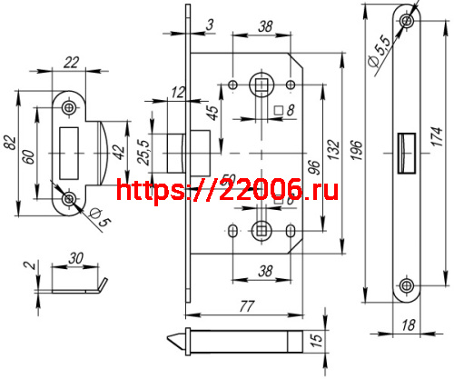 Защелка Fuaro (Фуаро) PLASTP96WC-50 (P96WC-50) AB бронза фото 3
