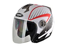 Шлем открытый YM-623 "YAMAPA", бело-красный, р-р M (с АНТИкр,внутр солнцезащитн очки, прозр. визор,)