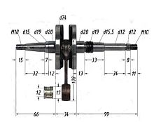 Коленвал 2х такт. Honda Dio50 AF27/28, Tact 30/31/51(М12,шлиц.14мм,d14мм,М10)