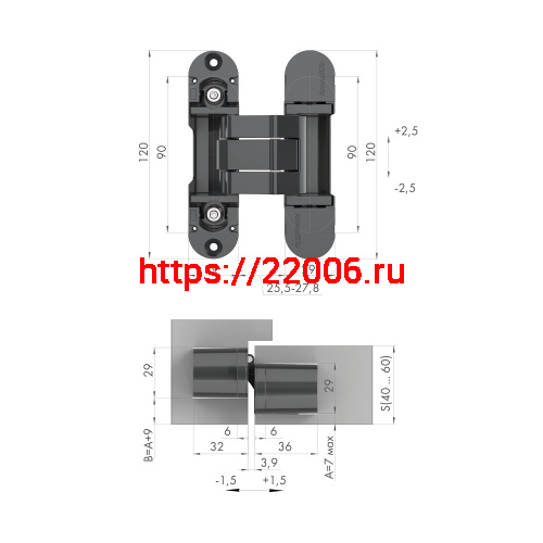 Петля Armadillo (Армадилло) скрытой установки U3D8000.VPG BL черный TECH фото 2