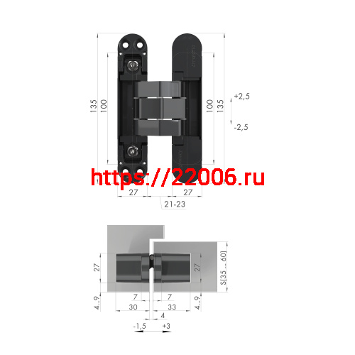 Петля Armadillo (Армадилло) скрытой установки U3D7800.VPG SC мат. хром TECH фото 2